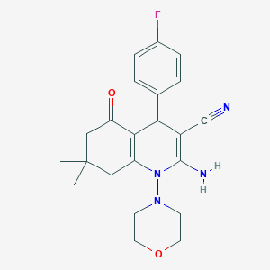 molecular formula C22H25FN4O2 B303759 2-Amino-4-(4-fluorophenyl)-7,7-dimethyl-1-(4-morpholinyl)-5-oxo-1,4,5,6,7,8-hexahydro-3-quinolinecarbonitrile 