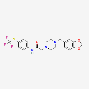 molecular formula C21H22F3N3O3S B3037602 2-[4-(1,3-benzodioxol-5-ylmethyl)piperazin-1-yl]-N-[4-(trifluoromethylsulfanyl)phenyl]acetamide CAS No. 499197-53-4