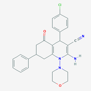 molecular formula C26H25ClN4O2 B303766 2-Amino-4-(4-chlorophenyl)-1-(4-morpholinyl)-5-oxo-7-phenyl-1,4,5,6,7,8-hexahydro-3-quinolinecarbonitrile 