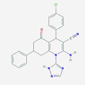 molecular formula C24H19ClN6O B303768 2-amino-4-(4-chlorophenyl)-5-oxo-7-phenyl-1-(1H-1,2,4-triazol-5-yl)-4,6,7,8-tetrahydroquinoline-3-carbonitrile 