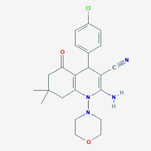 molecular formula C22H25ClN4O2 B303769 2-Amino-4-(4-chlorophenyl)-7,7-dimethyl-1-(4-morpholinyl)-5-oxo-1,4,5,6,7,8-hexahydro-3-quinolinecarbonitrile 