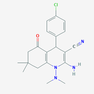 molecular formula C20H23ClN4O B303770 2-Amino-4-(4-chlorophenyl)-1-(dimethylamino)-7,7-dimethyl-5-oxo-1,4,5,6,7,8-hexahydro-3-quinolinecarbonitrile 
