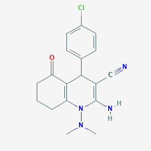 molecular formula C18H19ClN4O B303771 2-Amino-4-(4-chlorophenyl)-1-(dimethylamino)-5-oxo-1,4,5,6,7,8-hexahydro-3-quinolinecarbonitrile 