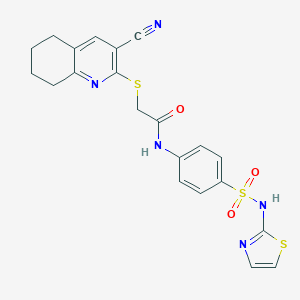 molecular formula C21H19N5O3S3 B303777 2-[(3-cyano-5,6,7,8-tetrahydroquinolin-2-yl)thio]-N-{4-[(1,3-thiazol-2-ylamino)sulfonyl]phenyl}acetamide 