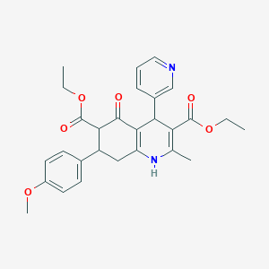 molecular formula C28H30N2O6 B303779 Diethyl 7-(4-methoxyphenyl)-2-methyl-5-oxo-4-(3-pyridinyl)-1,4,5,6,7,8-hexahydro-3,6-quinolinedicarboxylate 