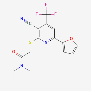 molecular formula C17H16F3N3O2S B3037807 2-[[3-cyano-6-(2-furanyl)-4-(trifluoromethyl)-2-pyridinyl]thio]-N,N-diethylacetamide CAS No. 625369-83-7