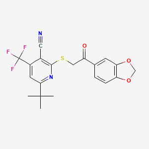 molecular formula C20H17F3N2O3S B3037810 2-[2-(1,3-Benzodioxol-5-yl)-2-oxoethyl]sulfanyl-6-tert-butyl-4-(trifluoromethyl)pyridine-3-carbonitrile CAS No. 625377-40-4