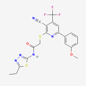 molecular formula C20H16F3N5O2S2 B3037812 2-[3-氰基-6-(3-甲氧基苯基)-4-(三氟甲基)吡啶-2-基]硫代基-N-(5-乙基-1,3,4-噻二唑-2-基)乙酰胺 CAS No. 625378-21-4