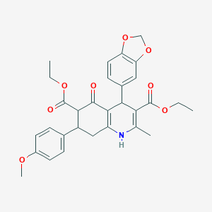 molecular formula C30H31NO8 B303786 Diethyl 4-(1,3-benzodioxol-5-yl)-7-(4-methoxyphenyl)-2-methyl-5-oxo-1,4,5,6,7,8-hexahydro-3,6-quinolinedicarboxylate 