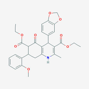 molecular formula C30H31NO8 B303788 Diethyl 4-(1,3-benzodioxol-5-yl)-7-(2-methoxyphenyl)-2-methyl-5-oxo-1,4,5,6,7,8-hexahydro-3,6-quinolinedicarboxylate 