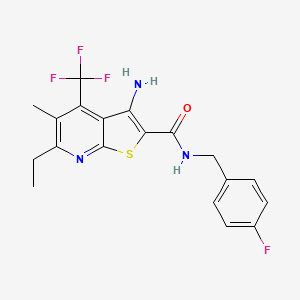 molecular formula C19H17F4N3OS B3037945 3-amino-6-ethyl-N-[(4-fluorophenyl)methyl]-5-methyl-4-(trifluoromethyl)thieno[2,3-b]pyridine-2-carboxamide CAS No. 674805-23-3