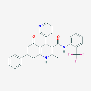 molecular formula C29H24F3N3O2 B303795 2-methyl-5-oxo-7-phenyl-4-(3-pyridinyl)-N-[2-(trifluoromethyl)phenyl]-1,4,5,6,7,8-hexahydro-3-quinolinecarboxamide 