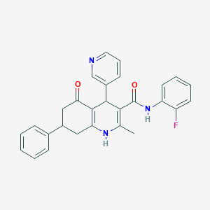molecular formula C28H24FN3O2 B303798 N-(2-fluorophenyl)-2-methyl-5-oxo-7-phenyl-4-(3-pyridinyl)-1,4,5,6,7,8-hexahydro-3-quinolinecarboxamide 