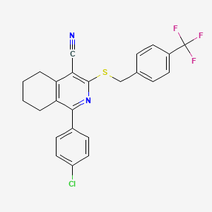 1-(4-Chlorophenyl)-3-[[4-(trifluoromethyl)phenyl]methylsulfanyl]-5,6,7,8-tetrahydroisoquinoline-4-carbonitrile