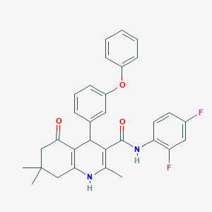 molecular formula C31H28F2N2O3 B303800 N-(2,4-difluorophenyl)-2,7,7-trimethyl-5-oxo-4-(3-phenoxyphenyl)-1,4,5,6,7,8-hexahydro-3-quinolinecarboxamide 