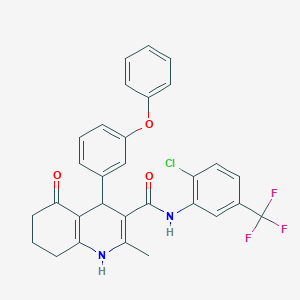 molecular formula C30H24ClF3N2O3 B303801 N-[2-chloro-5-(trifluoromethyl)phenyl]-2-methyl-5-oxo-4-(3-phenoxyphenyl)-1,4,5,6,7,8-hexahydro-3-quinolinecarboxamide 