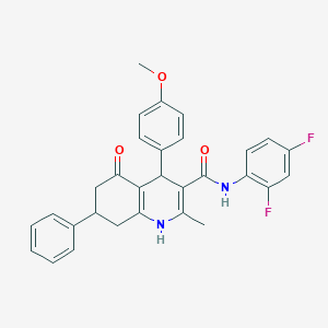 molecular formula C30H26F2N2O3 B303803 N-(2,4-difluorophenyl)-4-(4-methoxyphenyl)-2-methyl-5-oxo-7-phenyl-1,4,5,6,7,8-hexahydro-3-quinolinecarboxamide 