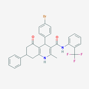 molecular formula C30H24BrF3N2O2 B303812 4-(4-bromophenyl)-2-methyl-5-oxo-7-phenyl-N-[2-(trifluoromethyl)phenyl]-1,4,5,6,7,8-hexahydro-3-quinolinecarboxamide 