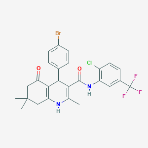 molecular formula C26H23BrClF3N2O2 B303813 4-(4-bromophenyl)-N-[2-chloro-5-(trifluoromethyl)phenyl]-2,7,7-trimethyl-5-oxo-1,4,5,6,7,8-hexahydro-3-quinolinecarboxamide 