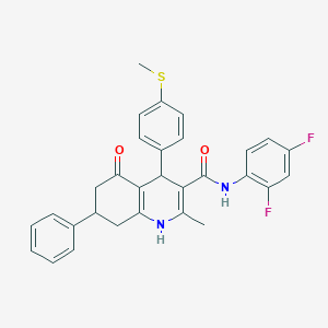 molecular formula C30H26F2N2O2S B303818 N-(2,4-difluorophenyl)-2-methyl-4-[4-(methylthio)phenyl]-5-oxo-7-phenyl-1,4,5,6,7,8-hexahydro-3-quinolinecarboxamide 