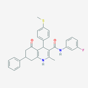 molecular formula C30H27FN2O2S B303819 N-(3-fluorophenyl)-2-methyl-4-[4-(methylsulfanyl)phenyl]-5-oxo-7-phenyl-1,4,5,6,7,8-hexahydro-3-quinolinecarboxamide 