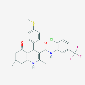 molecular formula C27H26ClF3N2O2S B303820 N-[2-chloro-5-(trifluoromethyl)phenyl]-2,7,7-trimethyl-4-[4-(methylsulfanyl)phenyl]-5-oxo-1,4,5,6,7,8-hexahydro-3-quinolinecarboxamide 