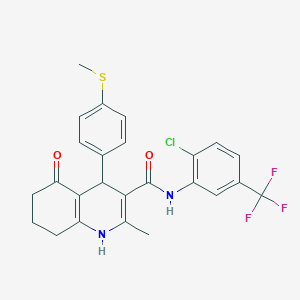molecular formula C25H22ClF3N2O2S B303821 N-[2-chloro-5-(trifluoromethyl)phenyl]-2-methyl-4-[4-(methylsulfanyl)phenyl]-5-oxo-1,4,5,6,7,8-hexahydro-3-quinolinecarboxamide 