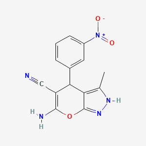 molecular formula C14H11N5O3 B3038217 6-Amino-3-methyl-4-(3-nitrophenyl)-1,4-dihydropyrano[2,3-c]pyrazole-5-carbonitrile CAS No. 81000-13-7
