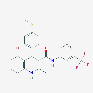 molecular formula C25H23F3N2O2S B303822 2-methyl-4-[4-(methylsulfanyl)phenyl]-5-oxo-N-[3-(trifluoromethyl)phenyl]-1,4,5,6,7,8-hexahydro-3-quinolinecarboxamide 