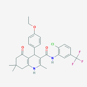 molecular formula C28H28ClF3N2O3 B303823 N-[2-chloro-5-(trifluoromethyl)phenyl]-4-(4-ethoxyphenyl)-2,7,7-trimethyl-5-oxo-1,4,5,6,7,8-hexahydro-3-quinolinecarboxamide 