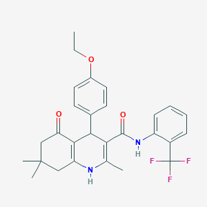 molecular formula C28H29F3N2O3 B303824 4-(4-ethoxyphenyl)-2,7,7-trimethyl-5-oxo-N-[2-(trifluoromethyl)phenyl]-1,4,5,6,7,8-hexahydro-3-quinolinecarboxamide 