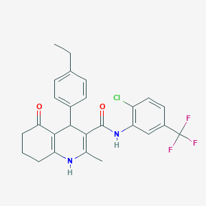 molecular formula C26H24ClF3N2O2 B303826 N-[2-chloro-5-(trifluoromethyl)phenyl]-4-(4-ethylphenyl)-2-methyl-5-oxo-1,4,5,6,7,8-hexahydro-3-quinolinecarboxamide 