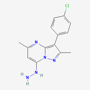 molecular formula C14H14ClN5 B3038283 3-(4-Chlorophenyl)-7-hydrazinyl-2,5-dimethylpyrazolo[1,5-a]pyrimidine CAS No. 849910-65-2