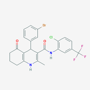 molecular formula C24H19BrClF3N2O2 B303830 4-(3-bromophenyl)-N-[2-chloro-5-(trifluoromethyl)phenyl]-2-methyl-5-oxo-1,4,5,6,7,8-hexahydro-3-quinolinecarboxamide 