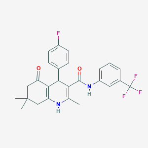 molecular formula C26H24F4N2O2 B303834 4-(4-fluorophenyl)-2,7,7-trimethyl-5-oxo-N-[3-(trifluoromethyl)phenyl]-1,4,5,6,7,8-hexahydro-3-quinolinecarboxamide 