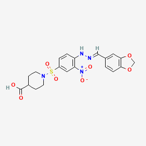 molecular formula C20H20N4O8S B3038343 1-[(4-{2-[(E)-1,3-benzodioxol-5-ylmethylidene]hydrazino}-3-nitrophenyl)sulfonyl]-4-piperidinecarboxylic acid CAS No. 860612-06-2