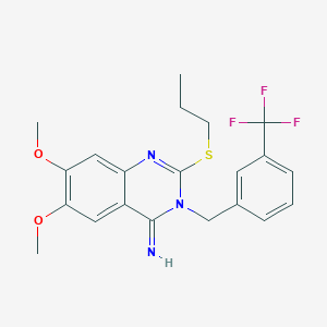 molecular formula C21H22F3N3O2S B3038355 6,7-Dimethoxy-2-propylsulfanyl-3-[[3-(trifluoromethyl)phenyl]methyl]quinazolin-4-imine CAS No. 860650-02-8