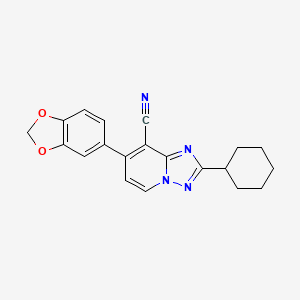 molecular formula C20H18N4O2 B3038358 7-(1,3-Benzodioxol-5-yl)-2-cyclohexyl[1,2,4]triazolo[1,5-a]pyridine-8-carbonitrile CAS No. 860650-47-1