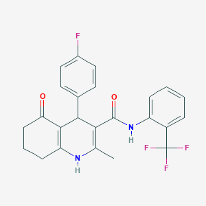 molecular formula C24H20F4N2O2 B303837 4-(4-fluorophenyl)-2-methyl-5-oxo-N-[2-(trifluoromethyl)phenyl]-1,4,5,6,7,8-hexahydro-3-quinolinecarboxamide 