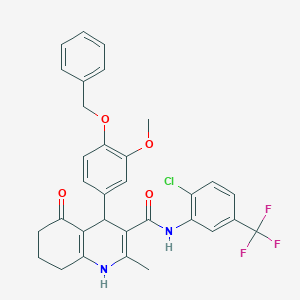 molecular formula C32H28ClF3N2O4 B303839 4-[4-(benzyloxy)-3-methoxyphenyl]-N-[2-chloro-5-(trifluoromethyl)phenyl]-2-methyl-5-oxo-1,4,5,6,7,8-hexahydro-3-quinolinecarboxamide 