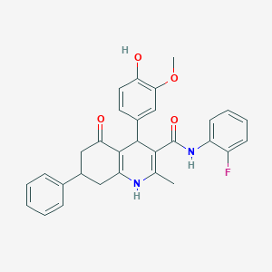 molecular formula C30H27FN2O4 B303841 N-(2-fluorophenyl)-4-(4-hydroxy-3-methoxyphenyl)-2-methyl-5-oxo-7-phenyl-1,4,5,6,7,8-hexahydro-3-quinolinecarboxamide 