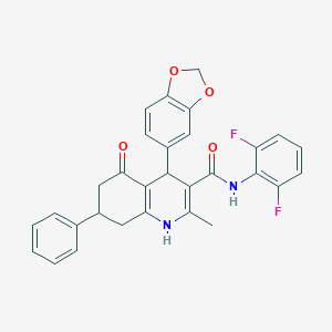 molecular formula C30H24F2N2O4 B303844 4-(1,3-benzodioxol-5-yl)-N-(2,6-difluorophenyl)-2-methyl-5-oxo-7-phenyl-1,4,5,6,7,8-hexahydro-3-quinolinecarboxamide 