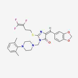 (5E)-5-(1,3-benzodioxol-5-ylmethylidene)-3-[[4-(2,6-dimethylphenyl)piperazin-1-yl]methyl]-2-(3,4,4-trifluorobut-3-enylsulfanyl)imidazol-4-one
