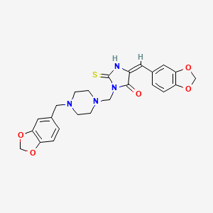 molecular formula C24H24N4O5S B3038456 (5E)-5-(1,3-benzodioxol-5-ylmethylidene)-3-[[4-(1,3-benzodioxol-5-ylmethyl)piperazin-1-yl]methyl]-2-sulfanylideneimidazolidin-4-one CAS No. 865659-84-3