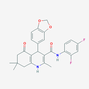 molecular formula C26H24F2N2O4 B303848 4-(1,3-benzodioxol-5-yl)-N-(2,4-difluorophenyl)-2,7,7-trimethyl-5-oxo-1,4,5,6,7,8-hexahydro-3-quinolinecarboxamide 