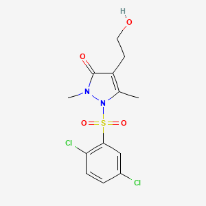 molecular formula C13H14Cl2N2O4S B3038489 1-[(2,5-dichlorophenyl)sulfonyl]-4-(2-hydroxyethyl)-2,5-dimethyl-1,2-dihydro-3H-pyrazol-3-one CAS No. 866039-60-3