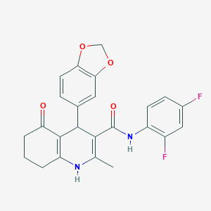 molecular formula C24H20F2N2O4 B303850 4-(1,3-benzodioxol-5-yl)-N-(2,4-difluorophenyl)-2-methyl-5-oxo-1,4,5,6,7,8-hexahydro-3-quinolinecarboxamide 
