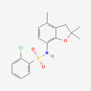 molecular formula C17H18ClNO3S B3038500 2-chloro-N-(2,2,4-trimethyl-2,3-dihydro-1-benzofuran-7-yl)benzenesulfonamide CAS No. 866042-48-0