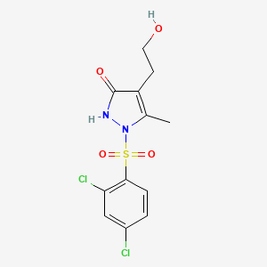 molecular formula C12H12Cl2N2O4S B3038509 1-[(2,4-dichlorophenyl)sulfonyl]-4-(2-hydroxyethyl)-5-methyl-1,2-dihydro-3H-pyrazol-3-one CAS No. 866050-07-9