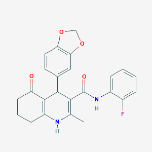 molecular formula C24H21FN2O4 B303851 4-(1,3-benzodioxol-5-yl)-N-(2-fluorophenyl)-2-methyl-5-oxo-1,4,5,6,7,8-hexahydro-3-quinolinecarboxamide 